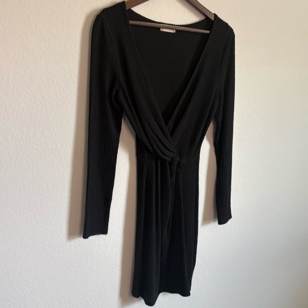 Altar’d State Black Ribbed Long Sleeve Wrap Dress – Size S